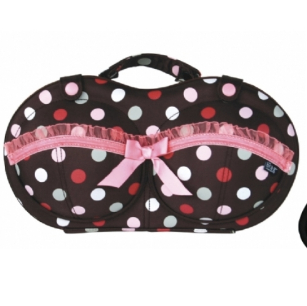 The Brag Company bra bag travel chocolate brown pink polka dots